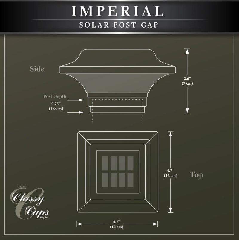 2x2 Imperial Solar Powered Post Cap Light - White (Fits 2", 2.25", 2.5" Rails)