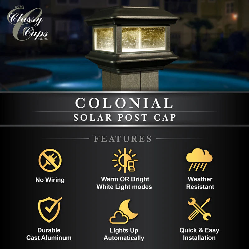 Colonial Solar Deck Light Black 4x4 Wood Post