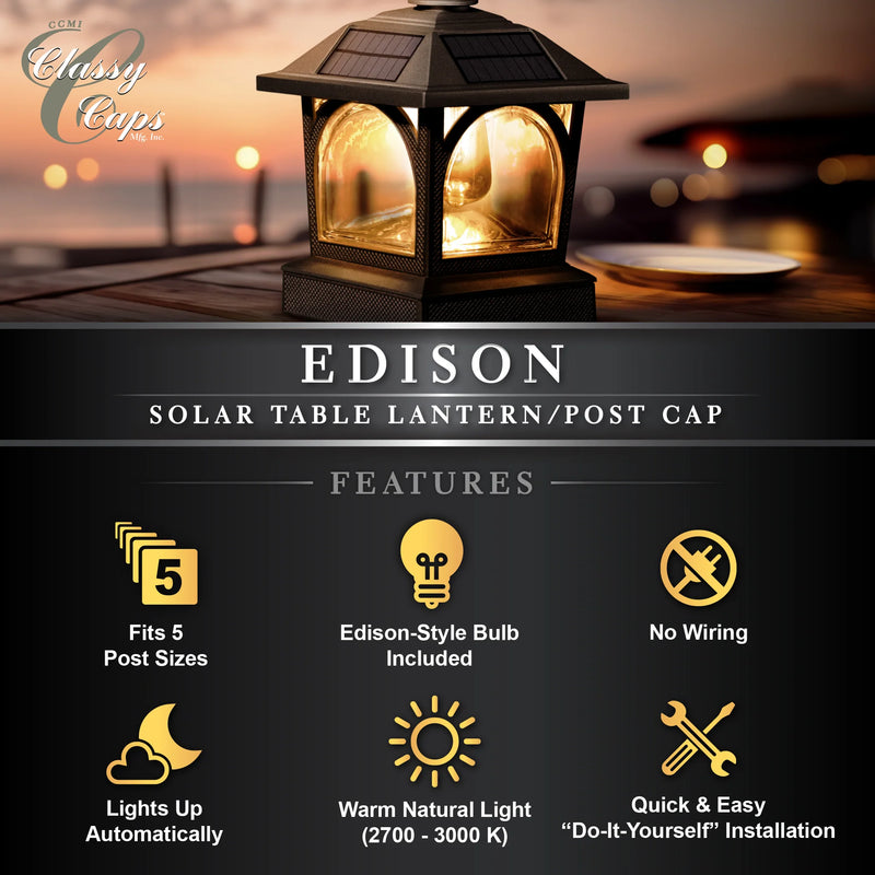 Edison Solar Post Cap/Table Top/Garden Lantern