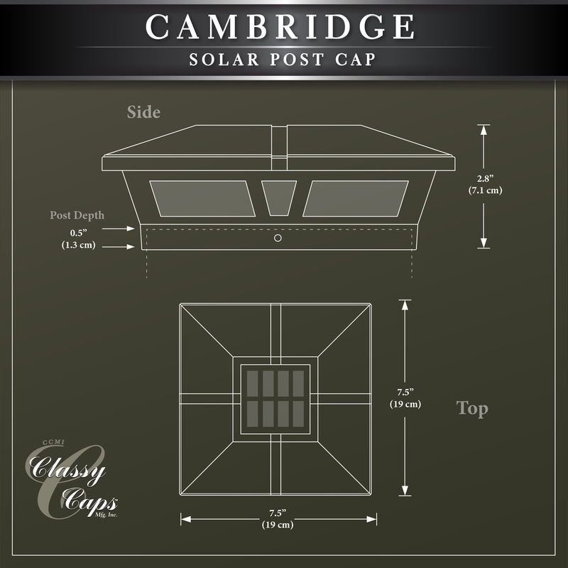 5x5-6x6 Cambridge Metal Solar Post Cap Brown - Bright White LEDs