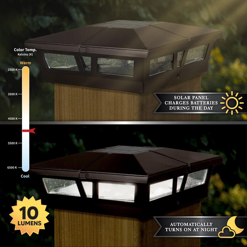 5x5-6x6 Cambridge Metal Solar Post Cap Brown - Bright White LEDs