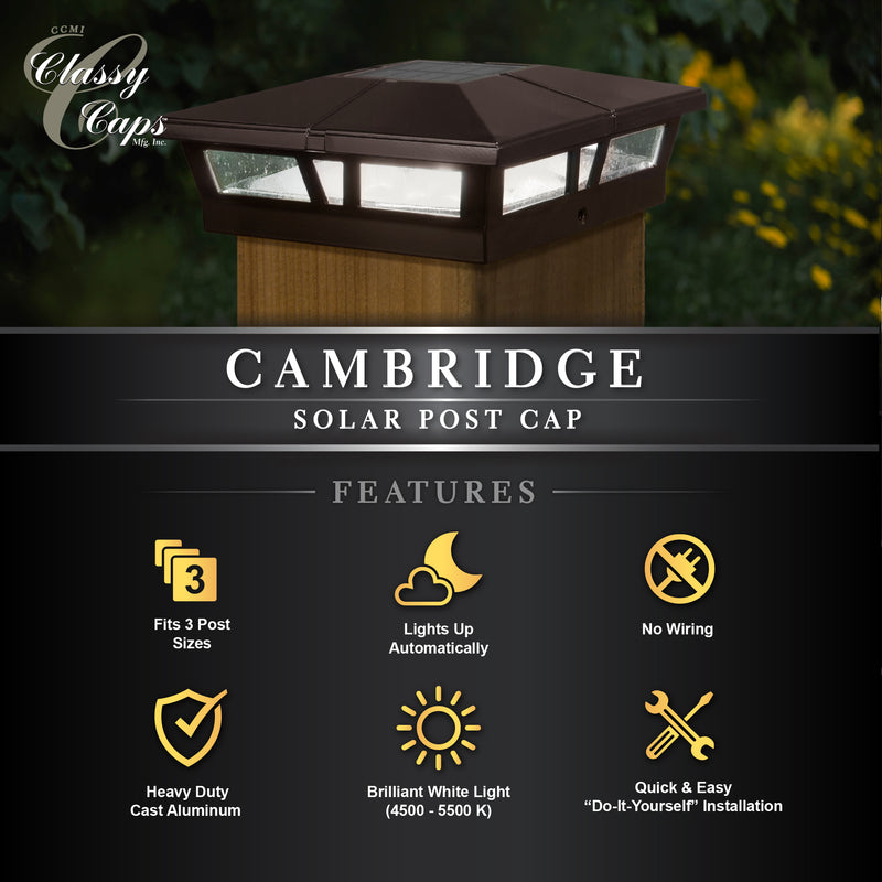 5x5-6x6 Cambridge Metal Solar Post Cap Brown - Bright White LEDs