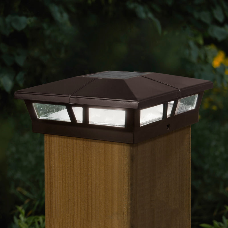 5x5-6x6 Cambridge Metal Solar Post Cap Brown - Bright White LEDs