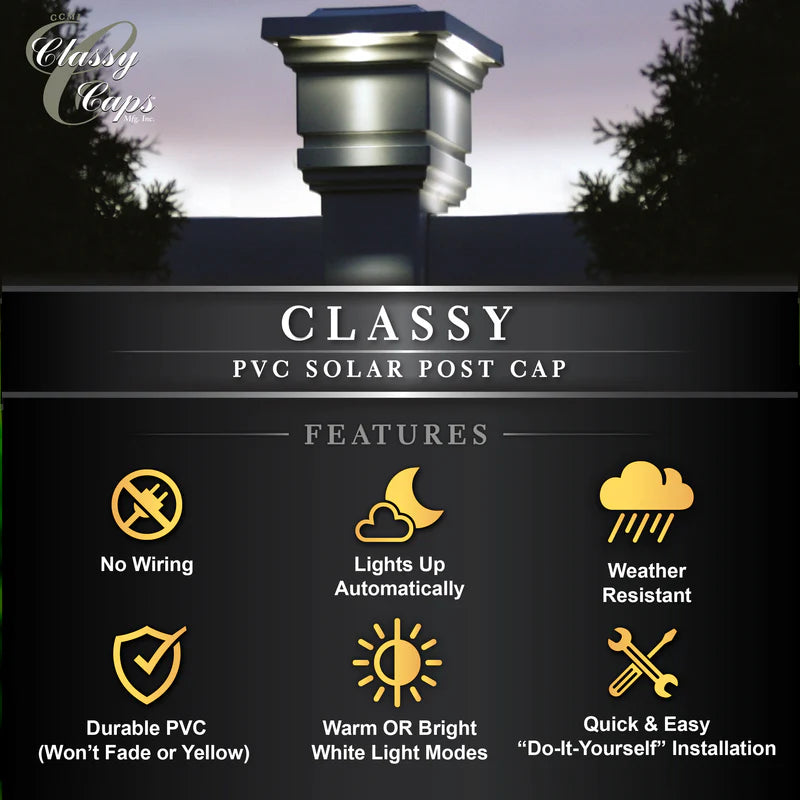 Classy PVC Solar Post Cap Light 4x4-5x5 White