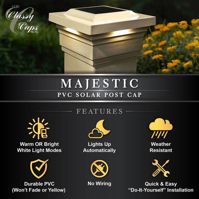 Majestic PVC Solar Post Cap Light 5x5 Tan