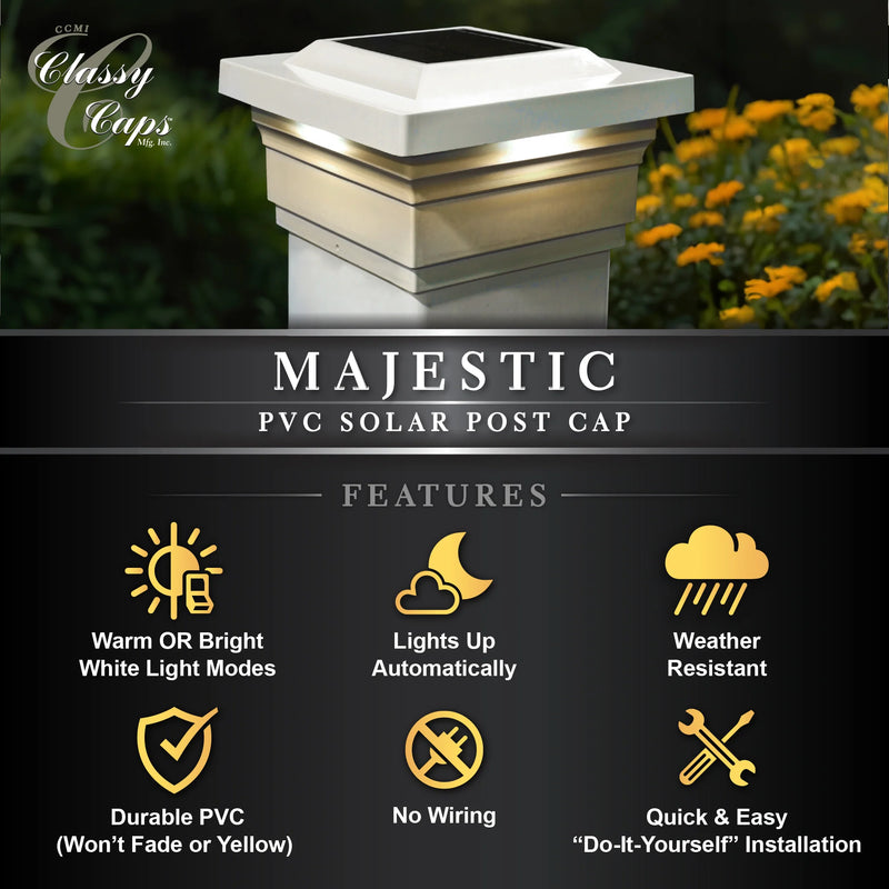 Majestic PVC Solar Post Cap Light 5x5 White