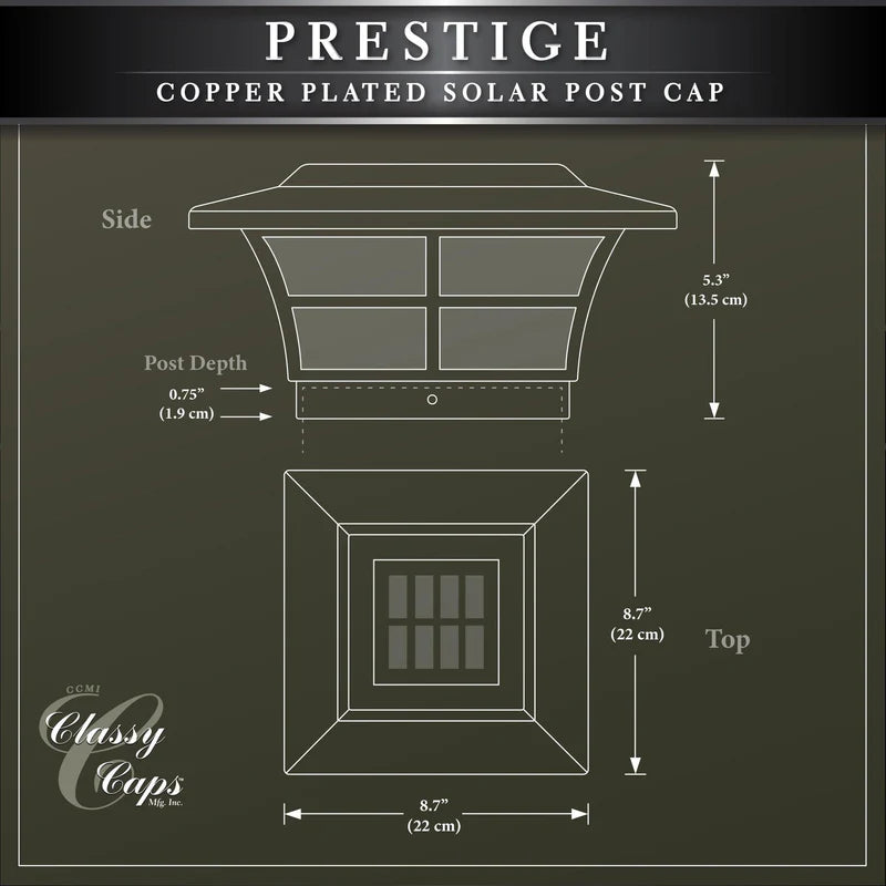 Prestige 6x6 Solar Post Cap Light - Copper Plated for 5-1/2" Wood Posts